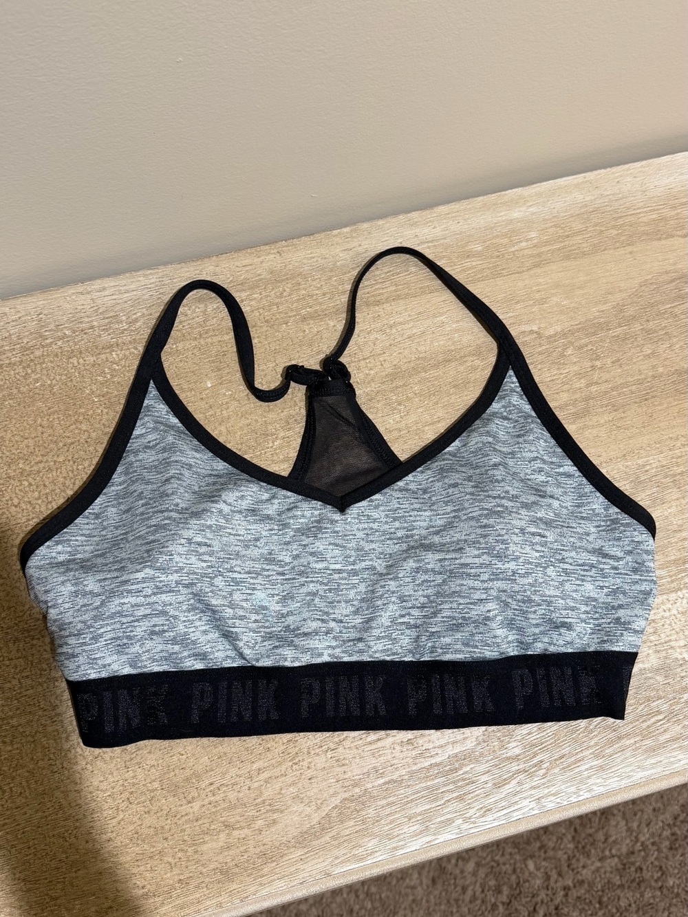 PINK Victoria's Secret Gray & Black Mesh Racerback Sports Bra